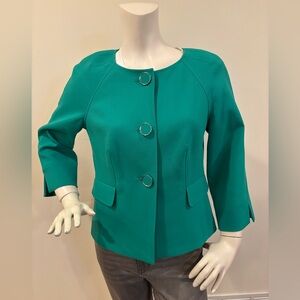 Vintage Semantiks Women’s Teal Round-Neck Button Blazer Jacket, size 10